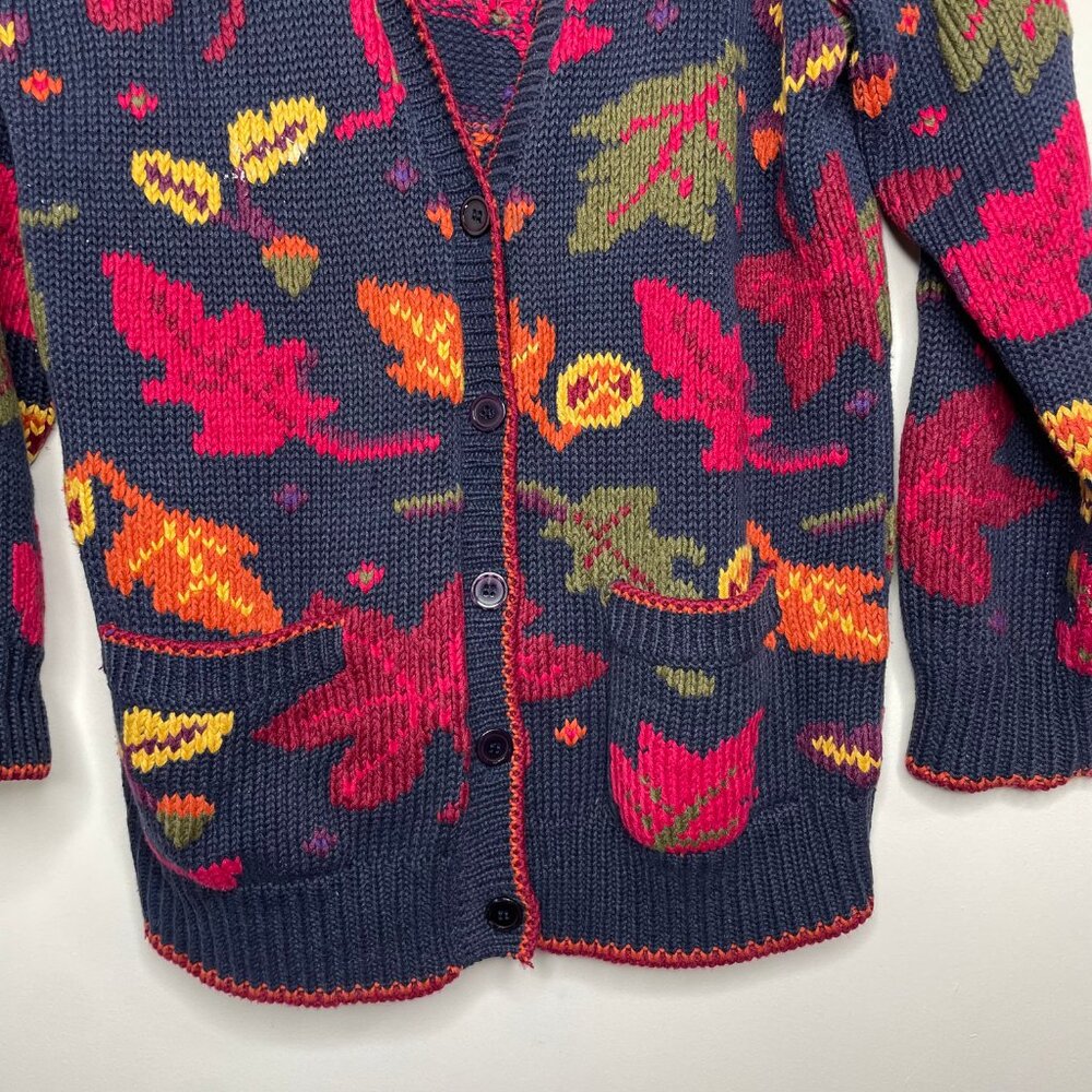 Le Moda Knitwear Hand Loomed Sweater Cardigan Leaves Fall Autumn Cottage Core - Picture 8 of 15